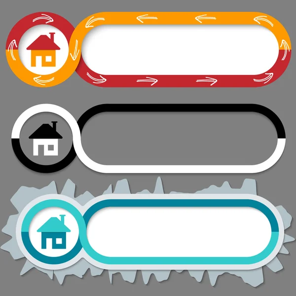 Ensemble de trois boutons abstraits pour votre texte et le symbole de la maison — Image vectorielle