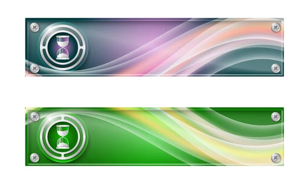 Set of two banners with colored rainbow and sand glass — Stock Vector