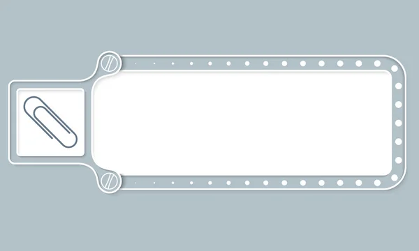 Caja gris con marco blanco para su texto y clip de papel — Vector de stock
