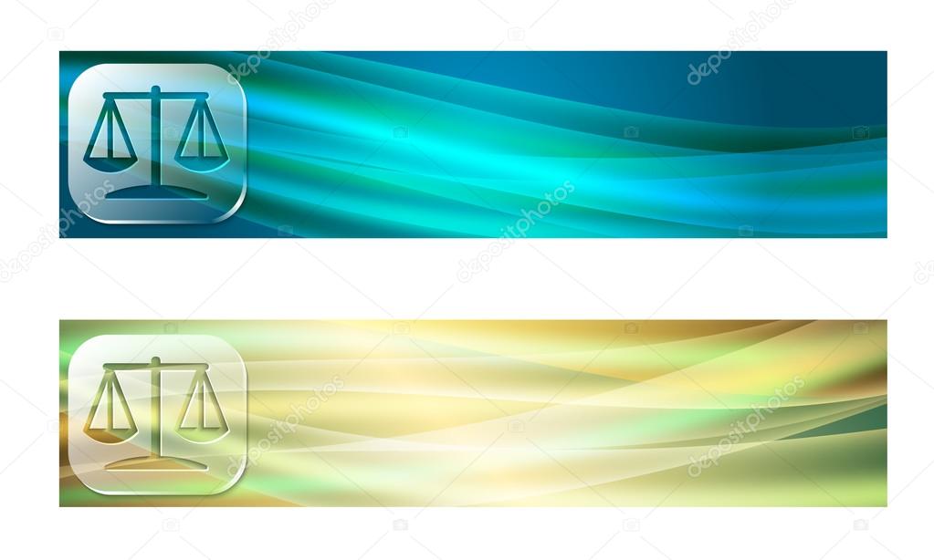 Set of two banners with waves and transparent justice symbol