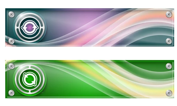 Conjunto de dois banners com arco-íris colorido e flechas — Vetor de Stock