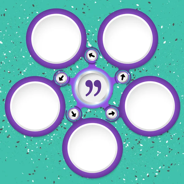 Cinq zones de texte circulaires violettes et guillemets — Image vectorielle