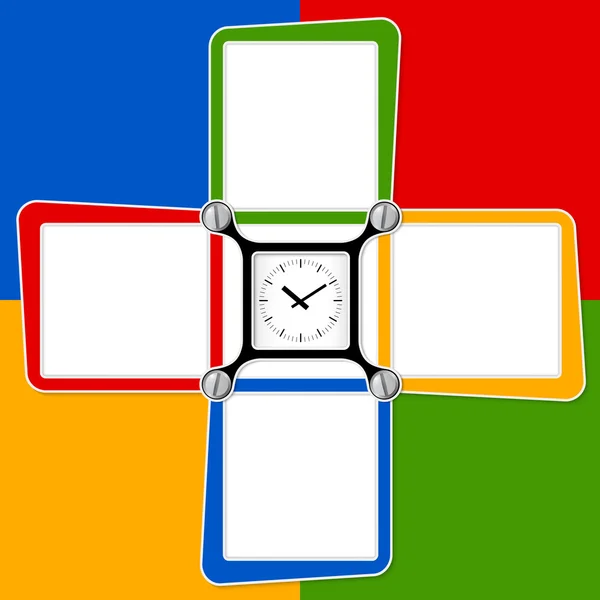 Cuatro marcos de texto en blanco para su texto y relojes — Vector de stock
