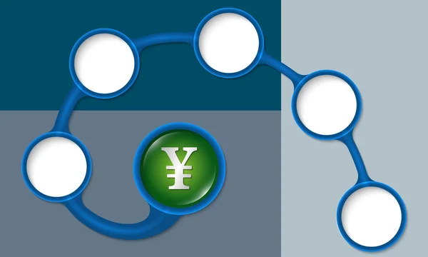 Cuadros de texto circulares azules para su texto y símbolo de yen — Vector de stock