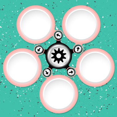 Beş renkli dairesel metin kutuları ve dişli