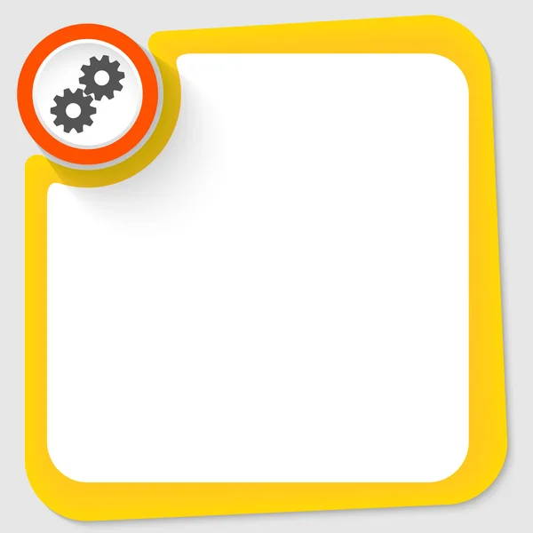 Red circle and cogwheels and yellow frame for your text — Stock Vector