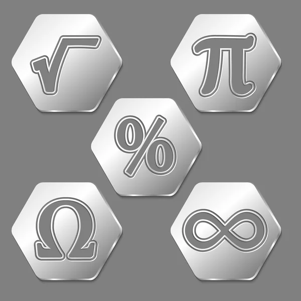 Set van vijf zeshoeken met symbolen voor math — Stockvector