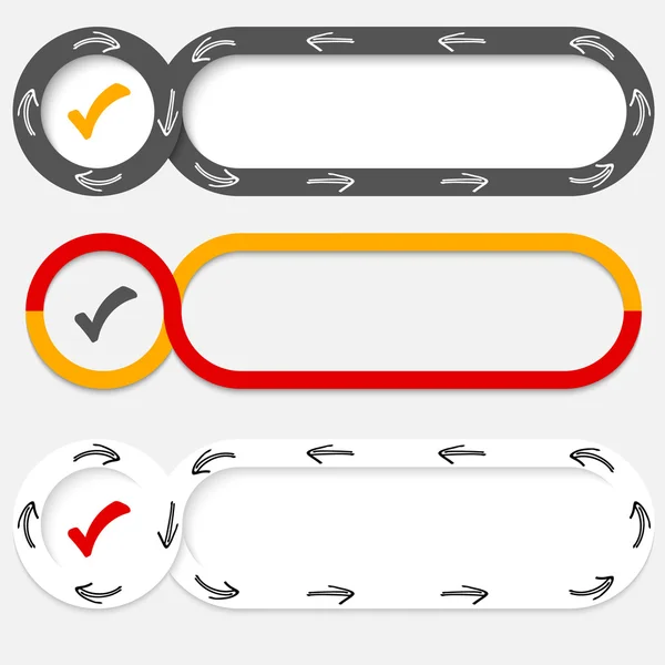 Conjunto de tres botones abstractos para su texto y casilla de verificación — Archivo Imágenes Vectoriales