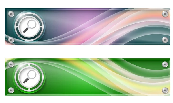 Set di due bandiere con arcobaleno colorato e lente d'ingrandimento — Vettoriale Stock