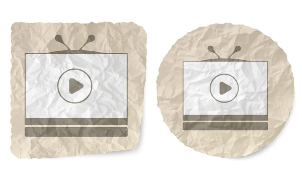 Deslizamiento arrugado de papel y un icono de la televisión — Vector de stock