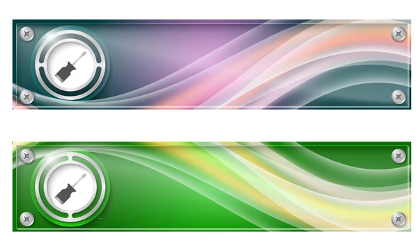 Uppsättning av två banners med färgade rainbow och skruvmejsel — Stock vektor