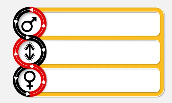 Drie gekoppelde frames voor uw tekst en het symbool van vrouw en man — Stockvector