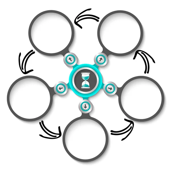 Cinq encadrés abstraits circulaires et verre de sable — Image vectorielle