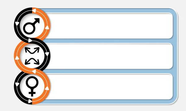 Drie gekoppelde frames voor uw tekst en het symbool van vrouw en man — Stockvector