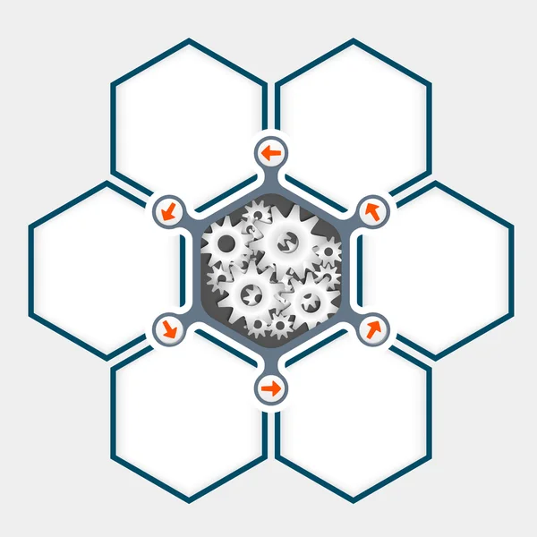 Esagoni astratti per testo e ruote dentate — Vettoriale Stock