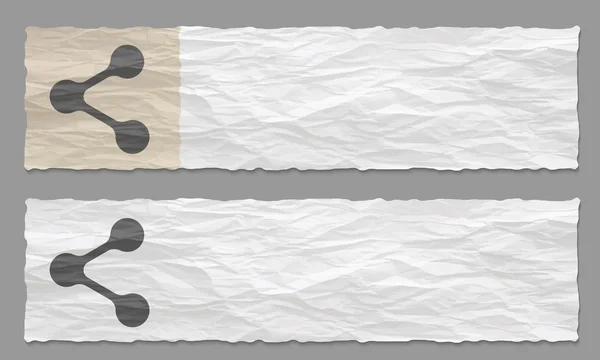 Zwei Banner mit zerknülltem Papier und Share-Symbol — Stockvektor