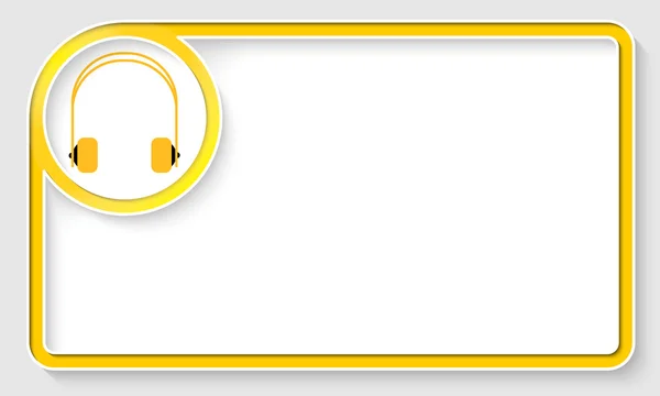 Marco de texto amarillo y caja de círculo blanco con auriculares — Vector de stock