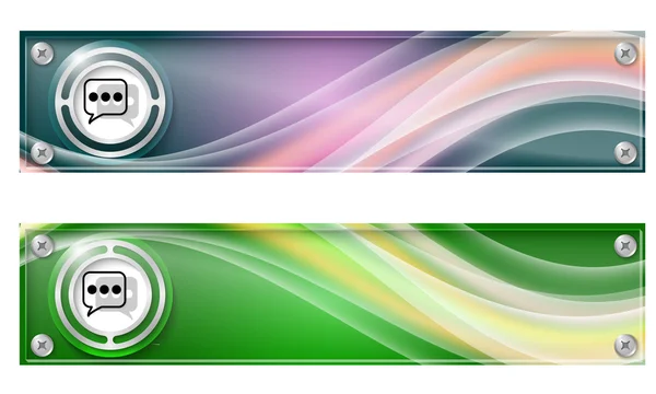 Set of two banners with colored rainbow and speech bubbles — Stock Vector