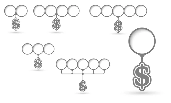 Satz von fünf Objekten mit kreisförmigen Textbereichen und Dollarsymbol — Stockvektor