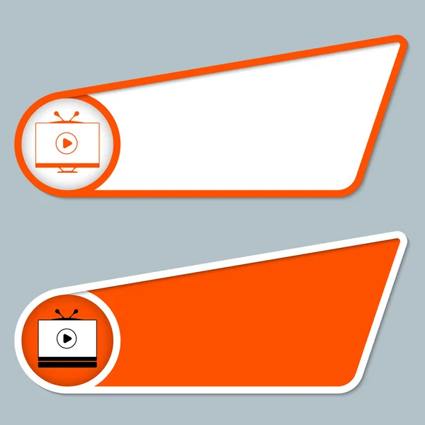 Due scatole arancioni per il tuo testo con icona TV — Vettoriale Stock