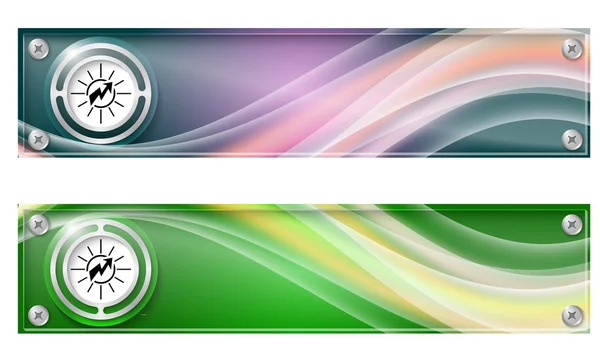 Conjunto de dois banners com arco-íris colorido e símbolo de energia —  Vetores de Stock