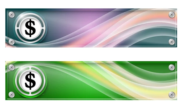 Set de dos banderas con arcoíris de colores y símbolo del dólar — Vector de stock