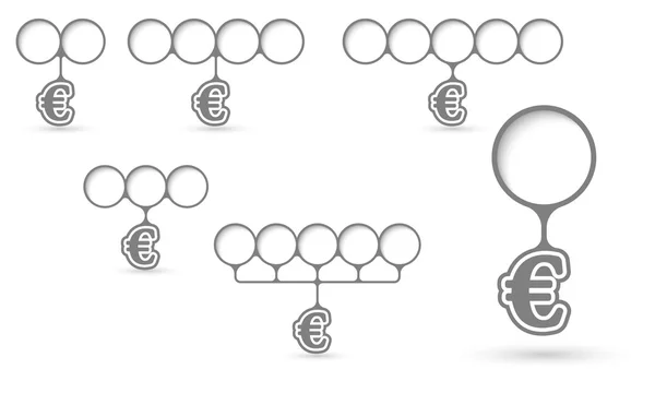 Conjunto de cinco objectos com áreas de texto circulares e símbolo do euro — Vetor de Stock