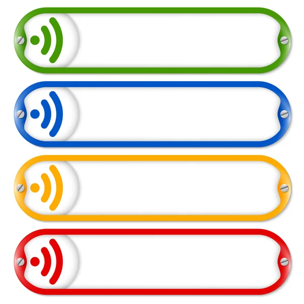 Cuatro botones para introducir texto con tornillos e icono de alimentación — Vector de stock