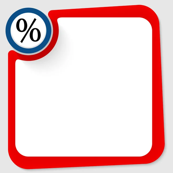 Círculo azul com símbolo percentual e quadro vermelho para o seu texto — Vetor de Stock