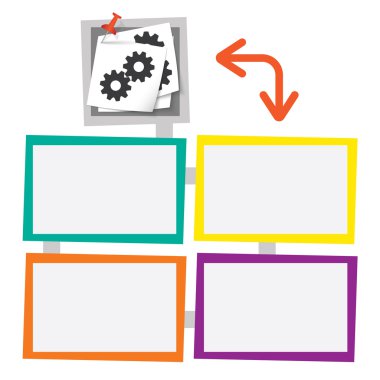 Raptiye ve cogwheels ile metin için dört renkli çerçeveler