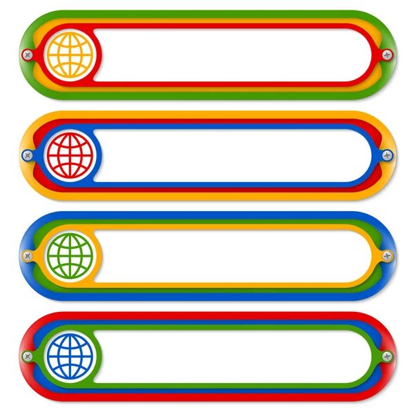 Quattro cornici colorate per qualsiasi testo con simbolo globo — Vettoriale Stock
