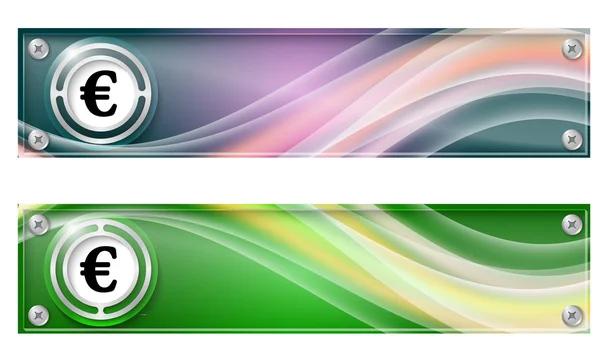 Set of two banners with colored rainbow and euro symbol — Stock Vector