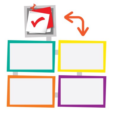 Raptiye ve onay kutusu, metin için dört renkli çerçeveler