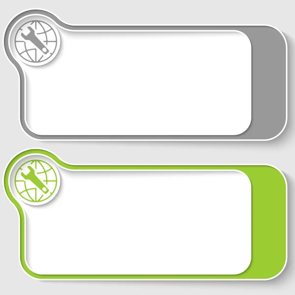 Two vector text boxes for your text and globe and spanner icon — Stock Vector