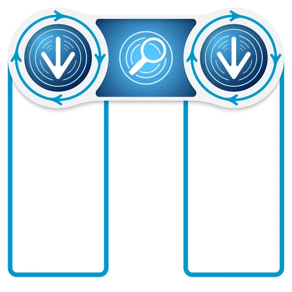 Two circular connected boxes for your text and magnifier and arr — Stock Vector