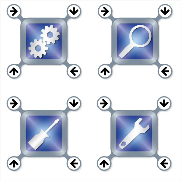 Set of four icons with silver different tools — Stock Vector