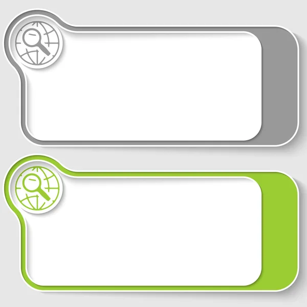 Two vector text boxes for your text and globe and magnifier icon — Stock Vector