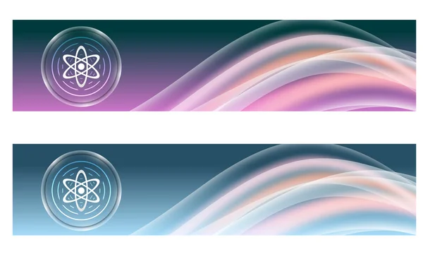 Ensemble de deux bannières avec arc-en-ciel coloré et symbole de la science — Image vectorielle