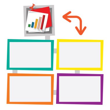 Raptiye ve grafik ile metin için dört renkli çerçeveler