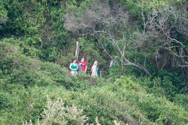 Tourists on the trail to the suspension bridge — Stock Photo, Image