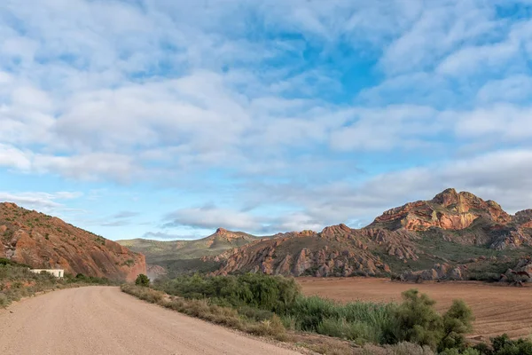 Paisaje Carretera Granja Montaña Red Stone Hills Western Cape Karoo — Foto de Stock