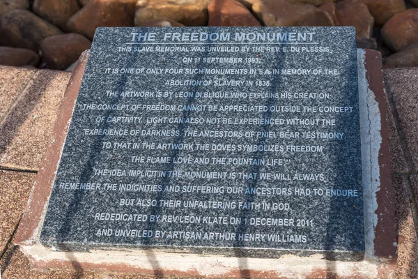 Pniel South Africa April 2021 Plaque Slave Freedom Monument Pniel — Stock Photo, Image