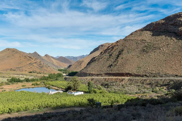 Paso Koueveld Entre Seweweekspoort Las Montañas Swartberg Laingsburg Edificios Agrícolas — Foto de Stock