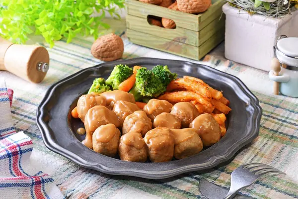 Chicken Meatballs Creamy Sauce Plate — Stock Photo, Image