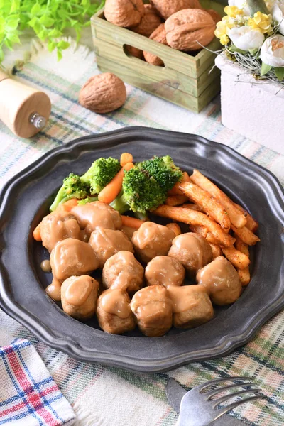 Chicken Meatballs Creamy Sauce Plate — Stock Photo, Image