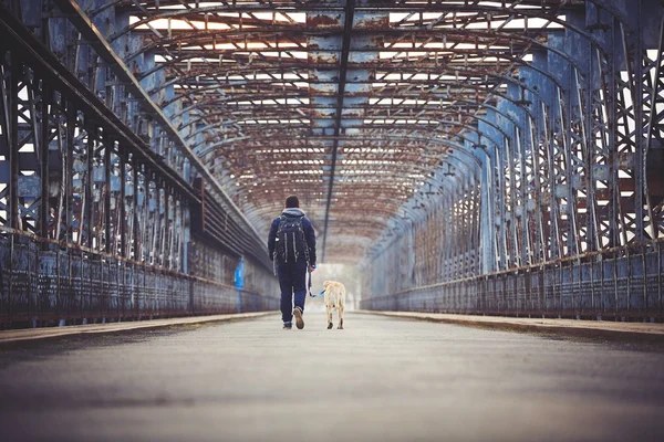 Man met zijn hond — Stockfoto