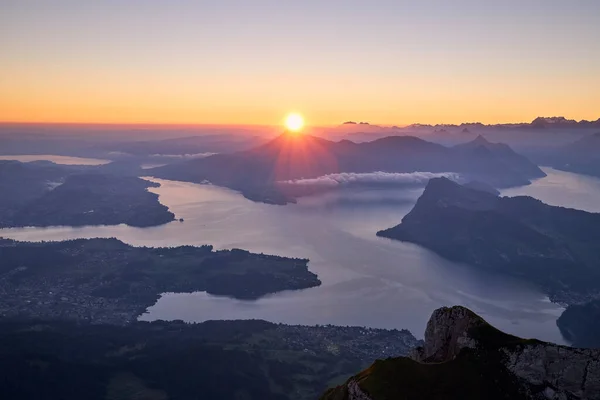 Mountain Landscape Beautiful Dawn View Mount Pilatus Lucerne Switzerland — Photo