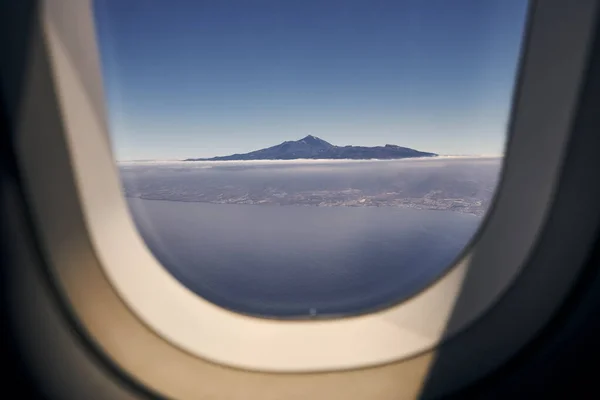 Aerial View Airplane Window Volcano Teide Tenerife Sunny Day Canary — Stock Photo, Image