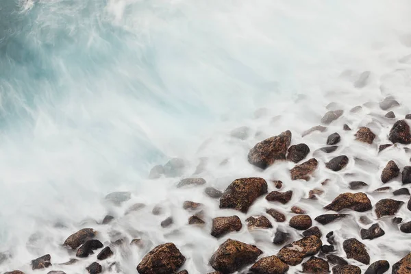High Angle View Stone Beach Sea Waves Motion Tenerife Canary — Stock Photo, Image