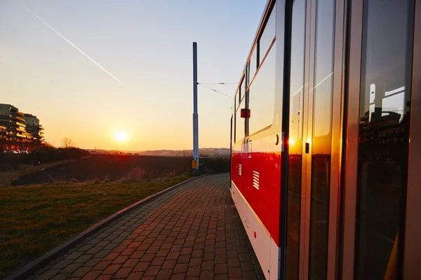 Tram at the sunset — Stock Photo, Image